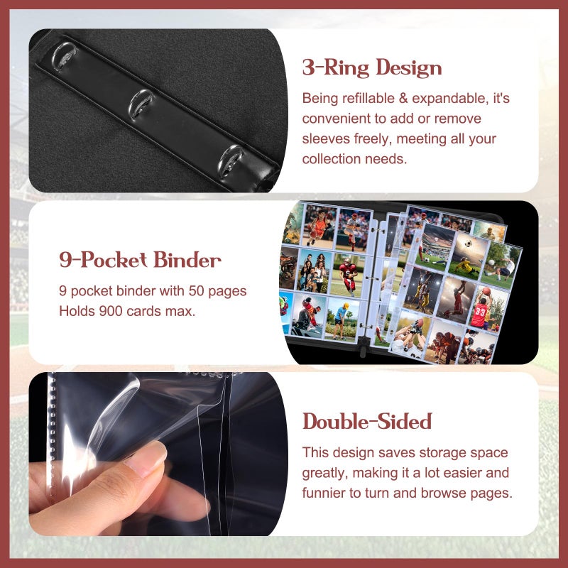 POKONBOY 900 Pockets Football Card Binder Sleeves for Trading Cards, 9-Pocket Football Card Sleeves Album Holder Protectors for Basketball Baseball Sports Cards - Image 5